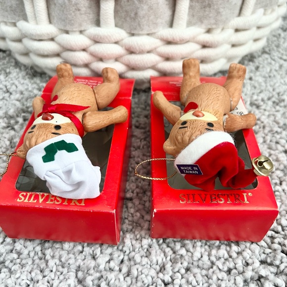 Pair of Vintage Silvestri Porcelain Teddy Bear Christmas Tree Ornaments NOS - Picture 7 of 13